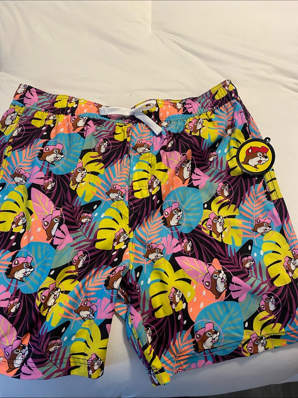 Men's Multicolor Tropical Print Swim Trunks with Drawstring